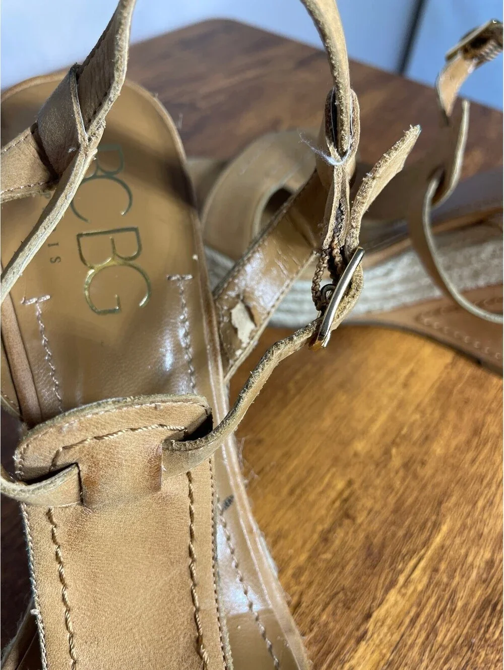 BCBG Paris Tan Suede Espadrille Wedges Coastal Cowgirl Euro